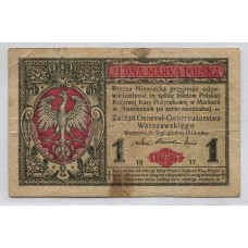 POLONIA OCUPACION ALEMANA 1917 BILLETE 1 MARCO PRIMERA GUERRA MUNDIAL RARO S051021C